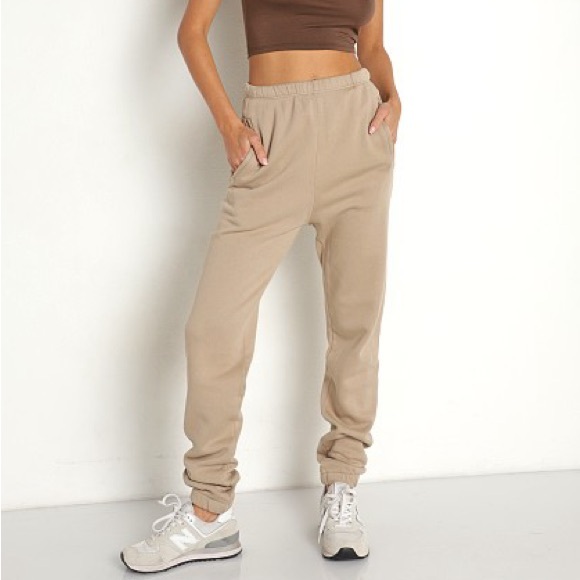 Joah Brown Pants - JOAH BROWN Empire Joggers High Waist Comfy Lounge Athleisure Desert Tan Sz Small
